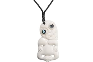 81stgeneration Ciondolo in Osso Intagliato a Mano Hei Tiki | Collane Amuleto in Conchiglia di Abalone | Gioielli in Stile Maori Taonga | Collana Hawaiana | Accessori per Surfisti
