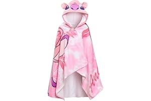 Disney Stitch Angel Serviette à capuche pour filles Poncho 100 % coton Serviette de bain Serviette de plage Serviette de bain Wrap Enfants Robe à langer