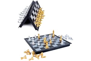Schach - Hoshin Tragbares Classic Faltbares Reise Magnetisches schachspiele mit Aluminiumbeschichtung, 25 x 25 x 2 cm
