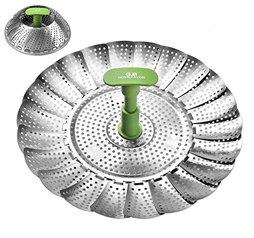 GA Homefavor Dünsteinsatz Faltbarer Gemüsedämpfer Korb Edelstahl Küchengerät Dampfgarer mit Ausziehbarem Griff - 2