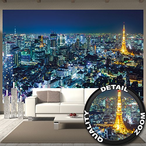 Fototapete Tokyo City Wandbild Dekoration Tokio Skyline night Metropole Tokyo Tower Panorama Bild Japan Deko Welt-Stadt Reisen | Foto-Tapete Wandtapete Fotoposter Wanddeko by GREAT ART (336 x 238 cm)
