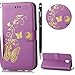 Produktbild WIWJ Schutzhülle für Samsung Galaxy J7 2017(EU) Handyhülle Leather Case für Samsung Galaxy J7 2017 Hülle Lederhülle Flip Wallet Cover [Heißprägen Prägung Schmetterlinge Ledertasche]Bookstyle Multi-Function Protektiv Kunstleder Stoßfest Bumper mit Kartenhalter Klappständer Magnetic Case Hülle für Samsung Galaxy J7 2017+1x Touch Stylus Pen-Lila