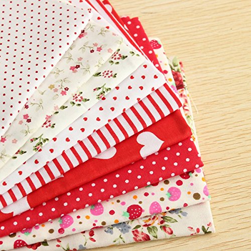 KING DO WAY 10 Stueck Stoffpakete Patchwork Stoffe Baumwolle Stoffreste Paket Reste Rot 45cm 45x45cm