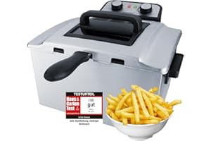 Freidora Steba de acero inoxidable con 5 litros de capacidad, temporizador, compartimento para cables y una cesta XXL de 10 x 29 x 21 cm o 2 cestas de 8 x 14 x 21 cm. DF 300.