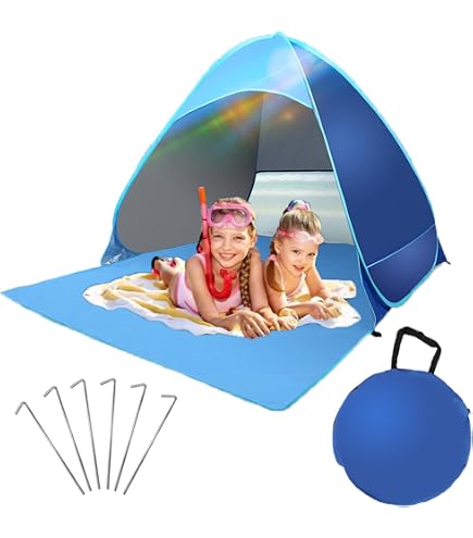 Parasole Da Spiaggia Tenda Da Spiaggia GLINKADO Pop Up - UPF 50+, Per 1-3 Persone, Leggera 0.99kg, Con Custodia E Picchetti Tenda Da Spiaggia Portatile - 3