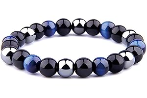 UEUC Bracelet Triple Protection Oeil de Tigre, Perles en hématite et Obsidienne Noire de