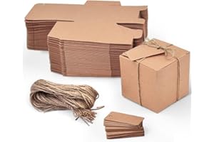 ANTHYTA 50 Stück Pralinenschachtel Leer zum Befüllen Geschenkschachtel Kraftpapier 7 * 7 * 7cm Kraftpapierbox Schachteln & Jute Geschenkbox Klein Pappschachteln Gastgeschenke für Hochzeit Süßigkeiten