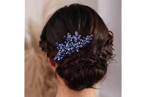 Kercisbeauty Wedding Bridal Purple Crystal Vintage Gold Hair Comb for Women Girls Ladies Special Occasion Dressy Handmade Hair Jewelry (Blue)