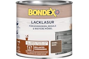 Bondex Lacklasur Haselnuss 0,375 L für 3,75m² | 2in1 - veredelt und versiegelt | Wasser- und Schmutzabweisend | Sicherheit für Kinderspielzeug nach DIN EN 71-3 | Seidenglänzend | Holzlasur