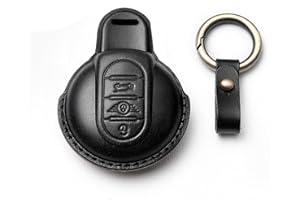 HIBEYO Custodia per Chiave Auto, Adatta per BMW Mini Cooper One Clubman F56 F54 F55 F57 F60, in Pelle Bovina, con 3 Pulsanti, Colore Nero