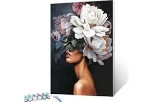 Tucocoo Peinture à l'huile par numéros pour adultes - Style moderne - Tête de femme - Peinture à l'huile par numéros - Peinture par numéros pour adultes - Sans cadre - 40,6 x 50,8 cm (l x H)