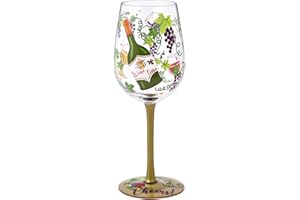 NymphFable Copa de Vino Colores Pintada a Mano Vides Verdes Uvas Moradas Copas de Cóctel Regalo de Vino 15 oz