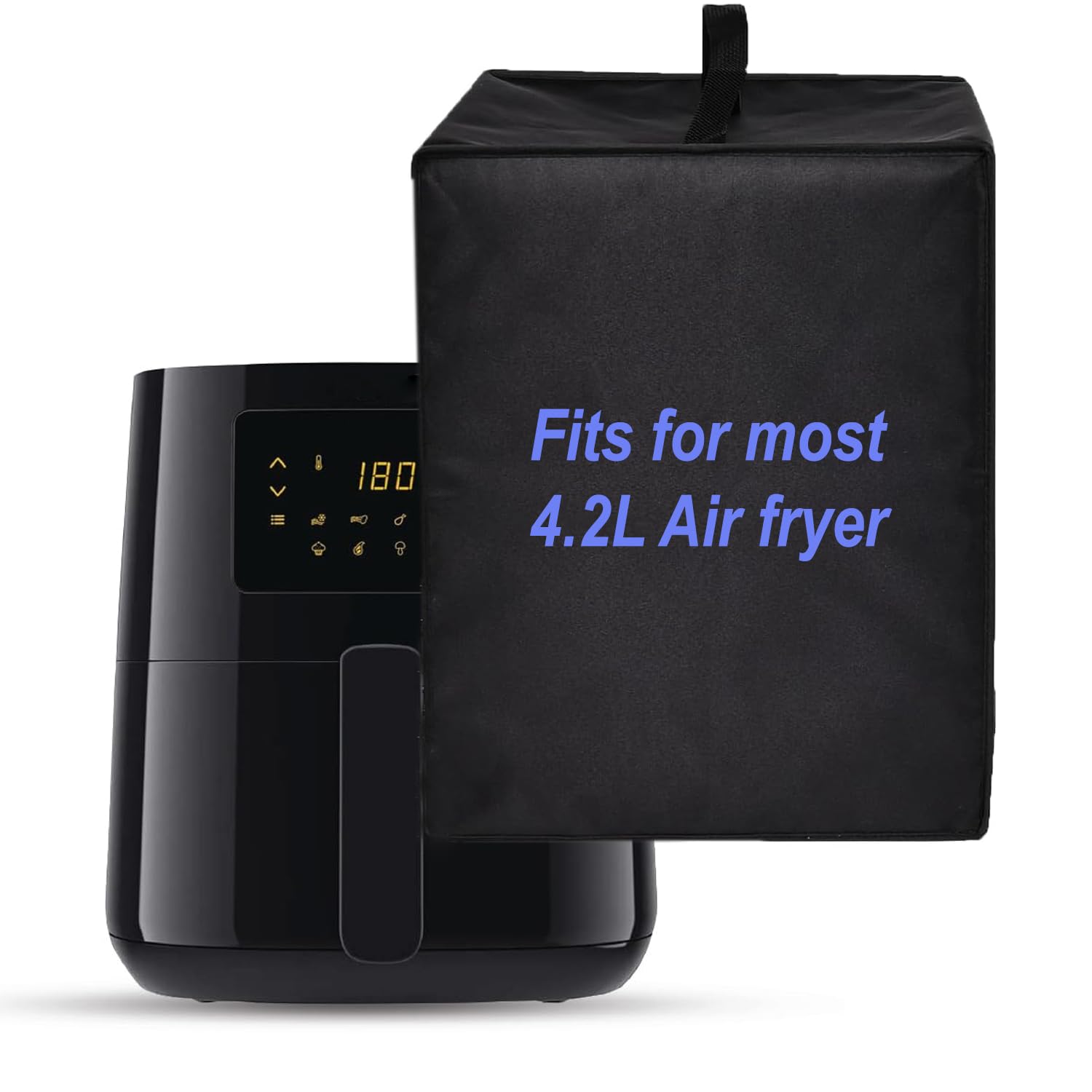 Dorca Air Fryer Dust and Waterproof Air Fryer Cover for Major Air Fryers 4.5 Liter, Heavy Duty Heat-Resistant, Nylon Fabric - Black(40W * 30D * 30H cm) (PLZ CHK THE SIZE BEFORE ORDER)