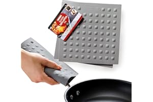 Coolinato 2in1 Topflappen Silikon grau, 2er Set, 20x20 cm, Untersetzer für Töpfe und Pfannen, Topfuntersetzer hitzebeständig bis 230 Grad, rutschfest und spülmaschinenfest
