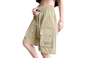 Xinor Pantaloncini Donna Cargo Pantaloni Corti Estivi Larghi Impermeabile Lunghezza Ginocchio Vita Alta Bermuda con Tasche