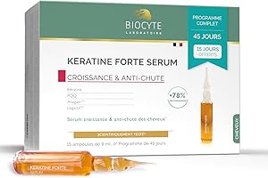 BIOCYTE Pack Kératine Forte Serum - Ampoules Anti-chute des Cheveux - Kératine, PQQ, Actifs Brevetés - 15 Ampoules de 9 ml - 2 +1 Offert - Programme de 45 jours