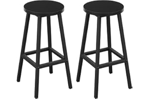 ‎KLIHOME Klihome Barhocker 2er Set, Barstühle mit Metallgestell, Bar Hocker rund, Küchenstühle mit Fußstütze, Tresenhocker 150 kg belastbar, für Bar Kücheninsel Esszimmer, Schwarz, K0007BH-2