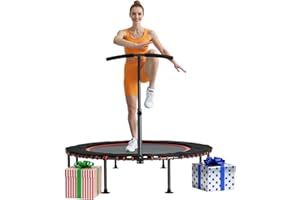 LIFERUN Trampolín de Fitness para Interior | Cubierta Protectora Acolchada | hasta 150 kg de Capacidad Carga | 3 Alturas Asa Ajustables | Sin Instalación | Niños Adultos | Ø102 cm/Ø122 cm | Hogar
