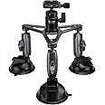 Triple Suction Cup Car Mount Heavy Duty Tripod with 360 Ball Head for GoPro 13 Insta360 DJI Action 5 Pro 4/3 DSLR Mirrorless Camera, Dashboard Windshield Window Hi-Speed Motion Vehicle Holder Attach