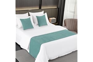 ‎AMBERIS AMBERIS Bett Läufer Single Layer Chenille Blau-Grün, Modern Style Bett Schals für Home Hotel Dekorationen