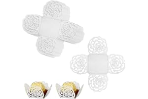 VLYX Carta da imballaggio per tartufi di cioccolato, 50 PCS involucri di tartufo Mini oro Foil Rose modello dolci per Natale, matrimonio, compleanno, Baby Shower Party, San Valentino (Bianco)