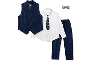 LOLANTA 5-Piece Boys Waistcoat Suit Set, Kids Wedding Birthday Party Formal Suit for Boys, Page Boy Solid Vest Pants Shirt Bow Tie Outfit