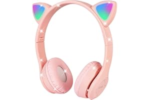 AXFEE Cuffie Bluetooth per Bambini, LED Cuffie Cablate/Wireless con Orecchio di Gatto, Pieghevole Audio Stereo HD Over-Ear Cuffie per Studiare/Viaggiare, 84dB Volume Limited, Bluetooth 5.0 Version