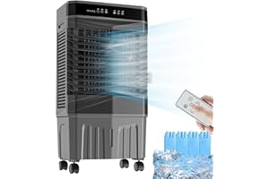 WOLWES 3 en 1 Climatizador Evaporativo, Enfriador de Aire Acondicionado Portatil sin Tubo Exterior, Oscilación Automática de 3 Velocidades, 45 L Tanque de Agua, Sincronización de 12 H