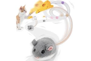 Migipaws Jouet interactif pour Chat, Souris électrique roulante avec Queue Qui remue, capteur Intelligent, couinement, Jouet pour Chat avec Herbe à Chat, Rechargeable