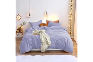 MOHAP Warm Bedding Double Duvet Cover Set 3 PCS Plain Brushed Microfiber Bedding 1 Duvet Cover with 2 Zippers and 2 Pillowcases Light Lavender