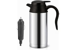 LELUKEE Auto Wasserkocher Edelstahl, 750ml 12V Tragbarer Edelstahl Elektroauto Wasserkocher, Auto Kaffeebecher mit Zigarettenanzünder Ladegerät Wasserkocher Topf beheiztes Wasser Tasse-100 ° C