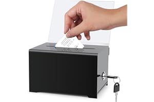 FENGQ Spendenbox Abschließbar, Acrylspendenbox Abschließbare, Abschließbare Spendenbox, Transparente Wahlurne mit Schloss Schlüssel, Losbox für Abstimmungen Gewinnspiele Wettbewerbe(Schwarz)