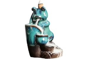 Simcat Frog Backflow Incense Burner, Waterfall Incense Holder with 20 Backflow Incense Cones and 30 Incense Stick,1 Mat, 1 Tweezers, Ceramic Incense Holder for Sticks Office Home Decor