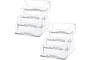 SXCCNW Visitenkartenhalter, 2 Stücke Visitenkarten Display Rack, Visitenkarte Tischständer 4 Fächer Transparent Visitenkarte Tischständer für Schreibtisch Visitenkartenständer