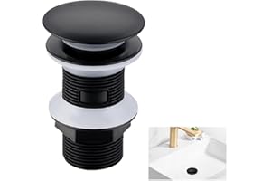 SANGCCA Bathroom Sink Waste Unslotted Pop Up Basin Waste, Click Clack Basin Waste Unslotted, Matt Black Pop Up Brass Sink Waste, for Washbasin Sink Tap Bathroom, Without Overflow (Dome)