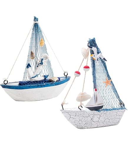 Décoration Voilier En Bois Miniature - Style Marin Vintage - Dimensions 55x41x9 Cm - Collection Bord De Mer