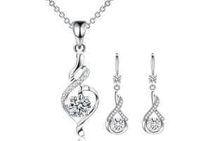 APMGONT Silver Jewellery Sets for Women, Women Crystal Teardrop Necklaces and Earrings Sets, Silver Women's Jewellery Sets with Zirconia Hook Dangle Earrings Gift for Birthday Christmas