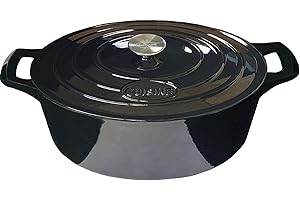 LA CUISINE FOR LIFE La Cuisine Casseruola ovale in ghisa smaltata, pentola olandese, 6,5 litri, 33 cm, rivestimento interno in smalto nero opaco, induzione, adatta al forno