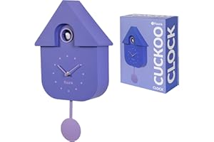 Fisura - Purple cuckoo clock. Original wall clock for gift. Modern and colorful wall decoration 3 AA batteries not included, ABS plastic, 21,5 x 8 x 41,5.