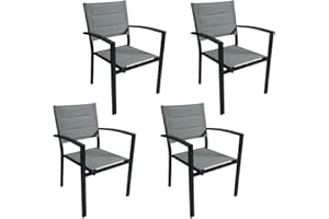 MOMMA HOME Pack 4 Sillas Terraza Exterior - Jardin Asiento y Respaldo Acolchadas con Reposabrazos, Material Textiline y Aluminio, Color Gris, Medidas 87,5 x 56,5 x 57,5 cm