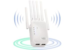 E-SHIDAI Repetidor WiFi,Amplificador señal WiFi Potente,6 Antenas,repetidor WiFi Largo Alcanc,para oficinas y hogares(Blanco Rayado)