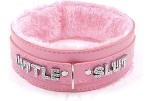 ADEMISHIA Pink Fluffy Choker Necklace For Women, Soft Plush Leather Collar With Rhinestones Letters Punk Gothic Cosplay Jewelry