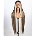 Style Icon Highlight Super Long Straight Lace Front Wig 38 Inches Long Wig for Women Synthetic Lace Front Wig Middle Part Lace Wig Pre Plucked with Baby Hair Heat Resistant Fiber 150% Density