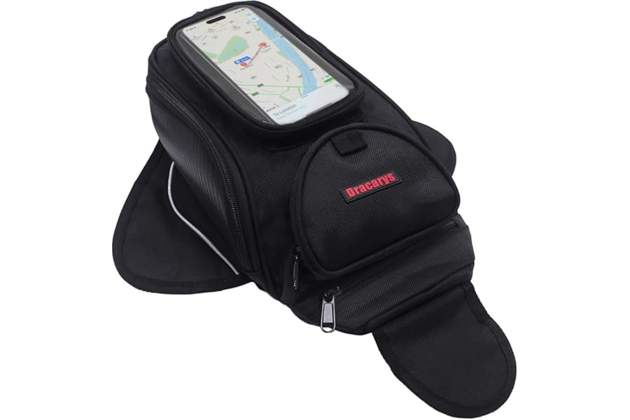 Dracarys Motorcycle Tank Bag - Oxford Saddle Black Strong Magnetic Motorbike Bag with Bigger Window - for Honda Yamaha Suzuki Kawasaki Harley