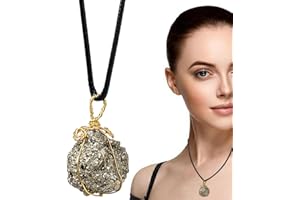 Rianpesn Collar con pirita | pirita Natural Envuelto en Alambre Oro para Unisex | Colgantes labradorita Estilo Vintage Hechos a Mano joyería única con cordón