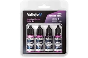 Vallejo Pintura True Metallic Metal Set di 4 Colori Amethyst Purple, Include BASE, LIGHT, SHADE e AIRBRUSH, Sistema BSL per Risultati Consistenti.