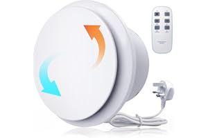 SBONNI Bathroom fan Ø 150mm, 2 directions reversible and two wind speeds, strong airflow, noiseless, extremely low power consumption, intelligent memory function, wireless with remote control