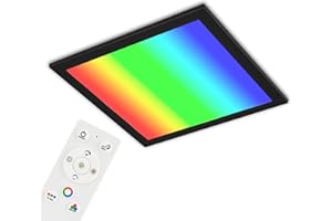 Briloner Leuchten - Ultraflache Deckenlampe RGB, Deckenleuchte CCT, LED Panel, Farbtemperatur einstellbar, Farbwechsel, Dimmbar, Fernbedienung, Schwarz, 29.5 x 29.5cm