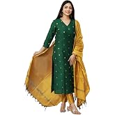 GoSriKi Kurta Sets for Women Rayon Viscose Printed | Kurta Pant Dupatta Set | Straight Kurti Set | V Neck 3/4 Sleeve Ethnic O