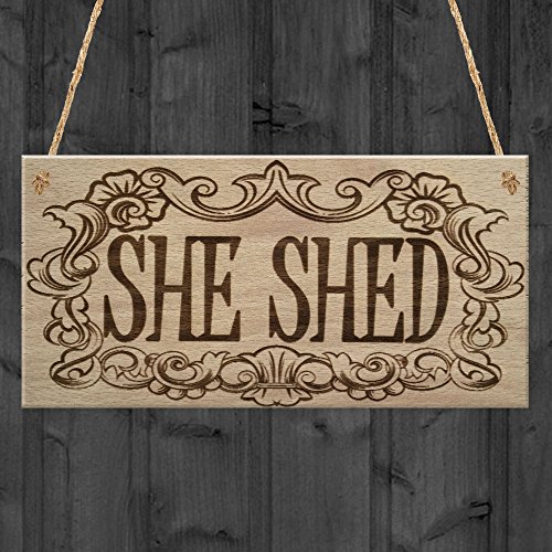 RED OCEAN She Shed Woman Cave Garden Mum Sister Friendship Hanging Plaque Home Gift Sign
